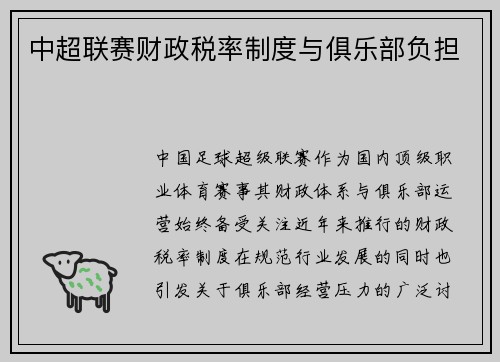中超联赛财政税率制度与俱乐部负担